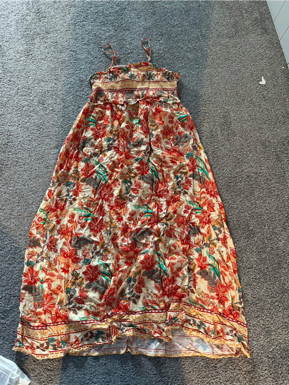 Cupshe Floral Maxi Dress in Cream with Red & Teal Accents